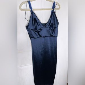 Club L Bodycon Navy Blue Satin Midi Dress